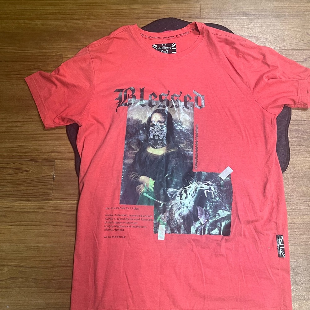 Blessed Red Graphic Tee with Mona Lisa